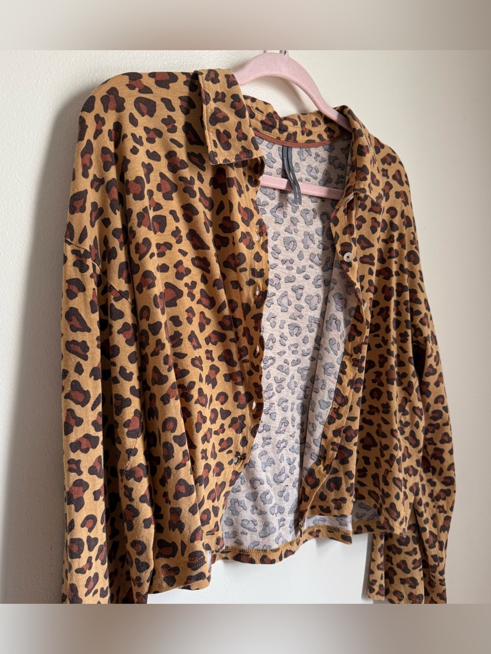 Anthropologie Leopard Print Cropped Button Down Shirt Size Small